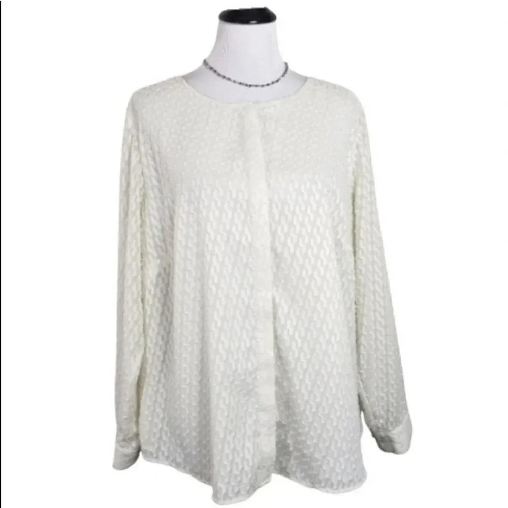 Talbots 16W off white textured button down top blouse